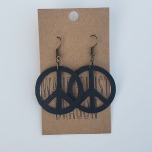 Peace Sign- Black Faux Leather Fishhook Earrings